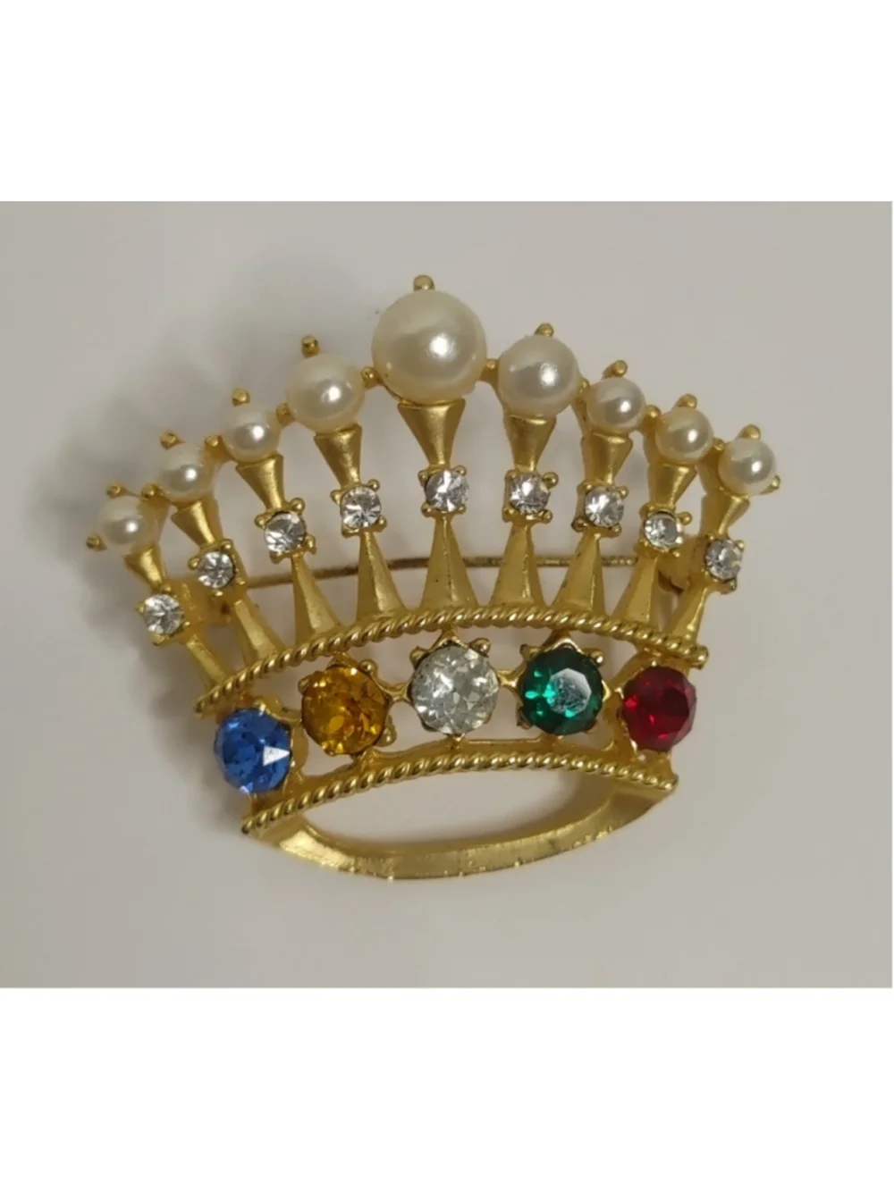 Women's Unbranded Royal Crown Brooch Vintage Estate Gold/Pearl/Stone